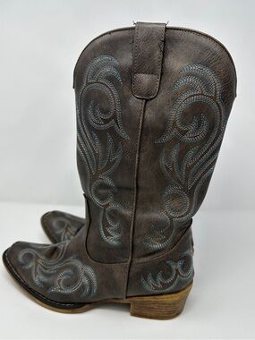 ROPER Womens Riley Embroidered Snip Toe Casual brown Boots Mid Calf size 6.5